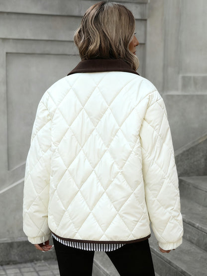 Enid | Quilted Jacket Brown Diamond Padded Corduroy Collar for Women