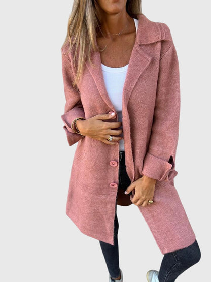 Rosie | Coat Pink Wool-Blend Button-Front Blazer for Women