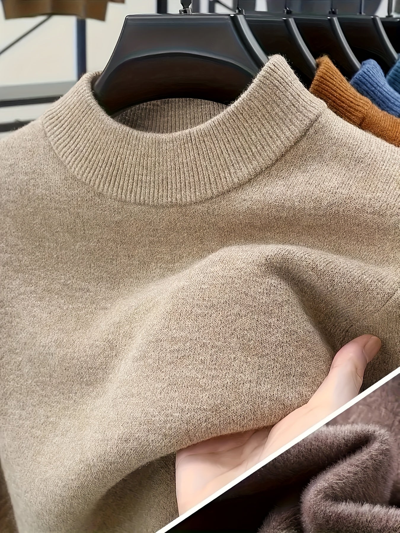 Tobias | Mock Neck Jumper Camel Ribbed Knit for Men
