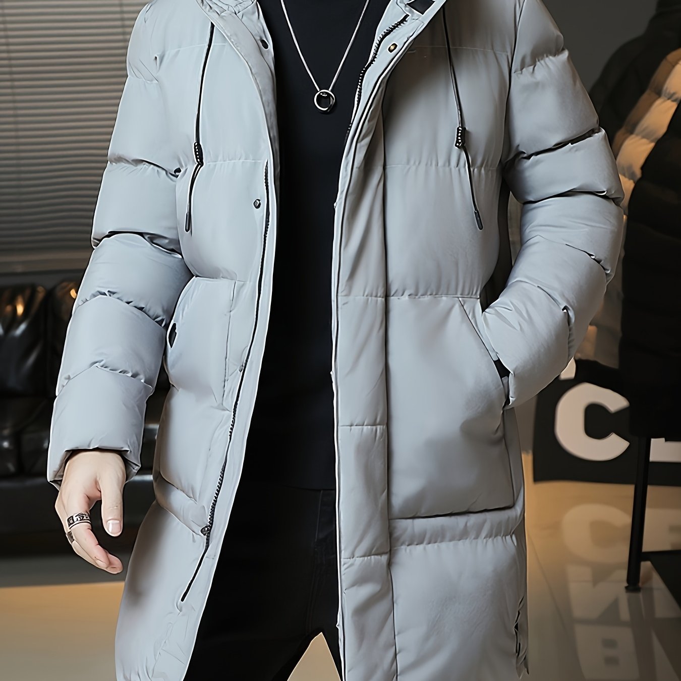 Wilhelmina | Longline Puffer Coat Black Hooded Quilted for Women