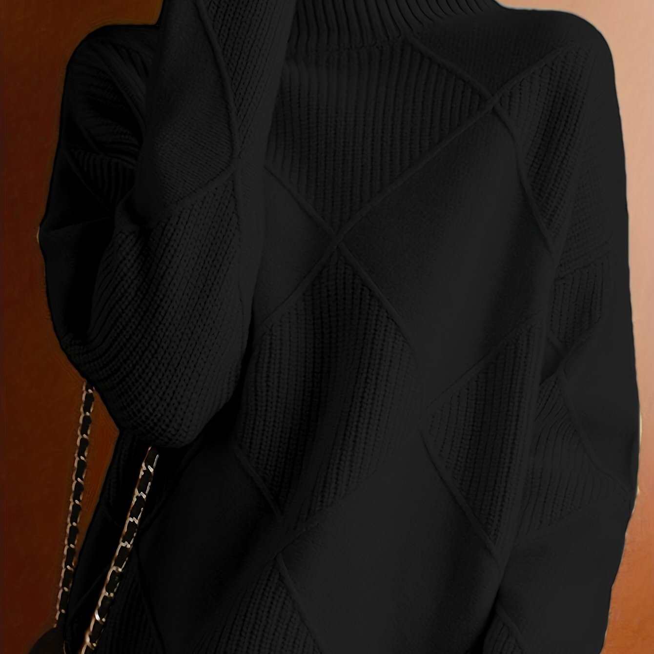 Hebe | Textured Turtleneck Sweater Green Diamond Knit for Women