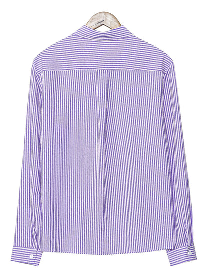 Hugh | Striped Shirt Cream Textured Woven Long Sleeve for Men