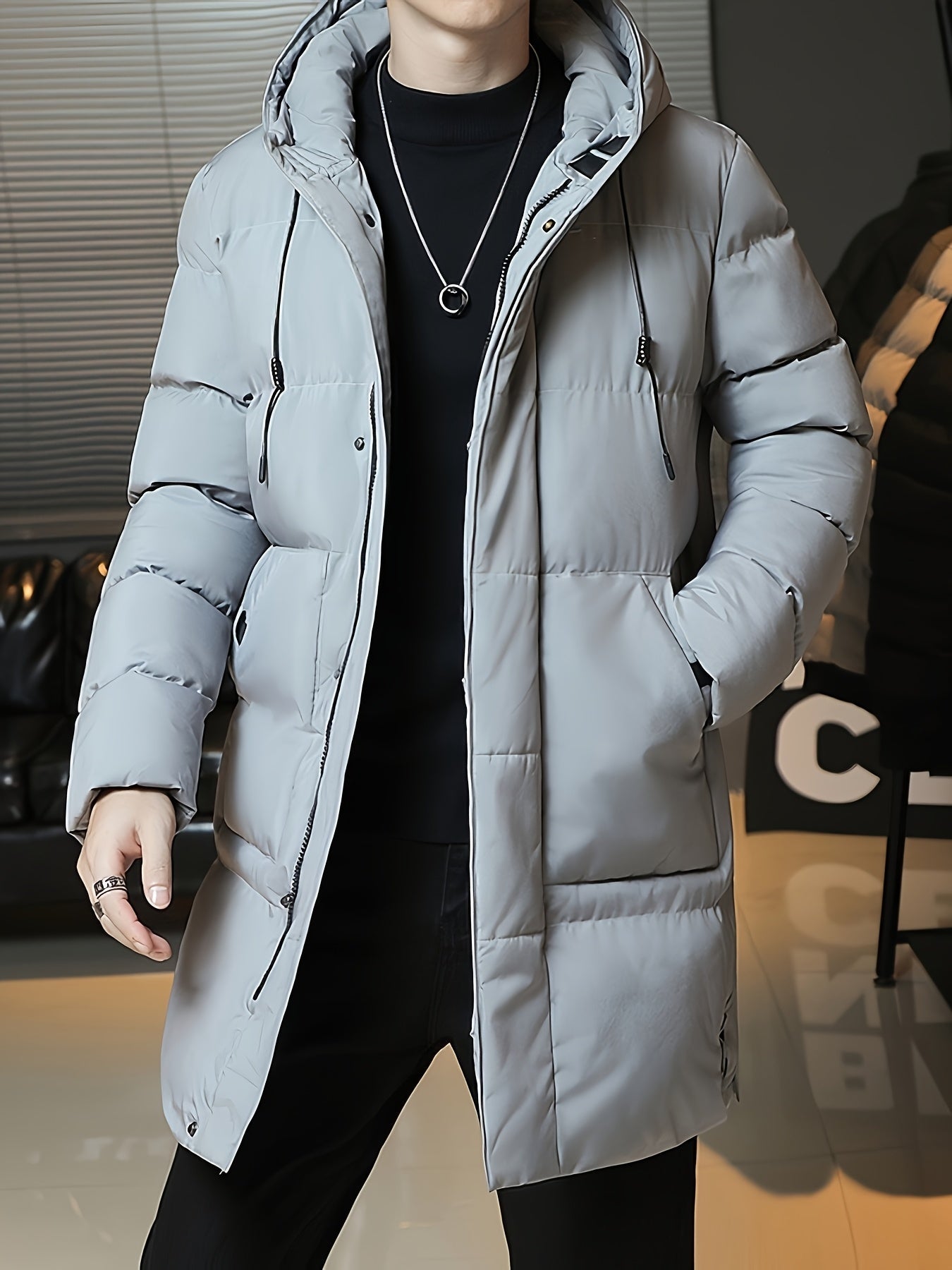 Wilhelmina | Longline Puffer Coat Black Hooded Quilted for Women