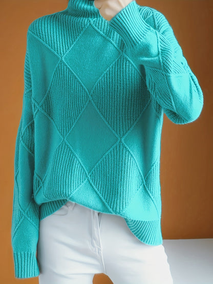 Hebe | Textured Turtleneck Sweater Green Diamond Knit for Women