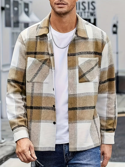 Ivor | Shirt Jacket Khaki Plaid Brushed Flannel for Men