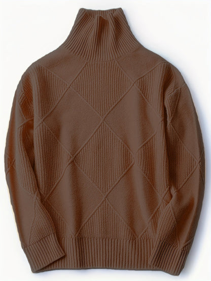 Hebe | Textured Turtleneck Sweater Green Diamond Knit for Women