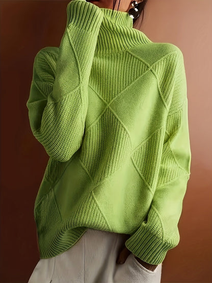 Hebe | Textured Turtleneck Sweater Green Diamond Knit for Women