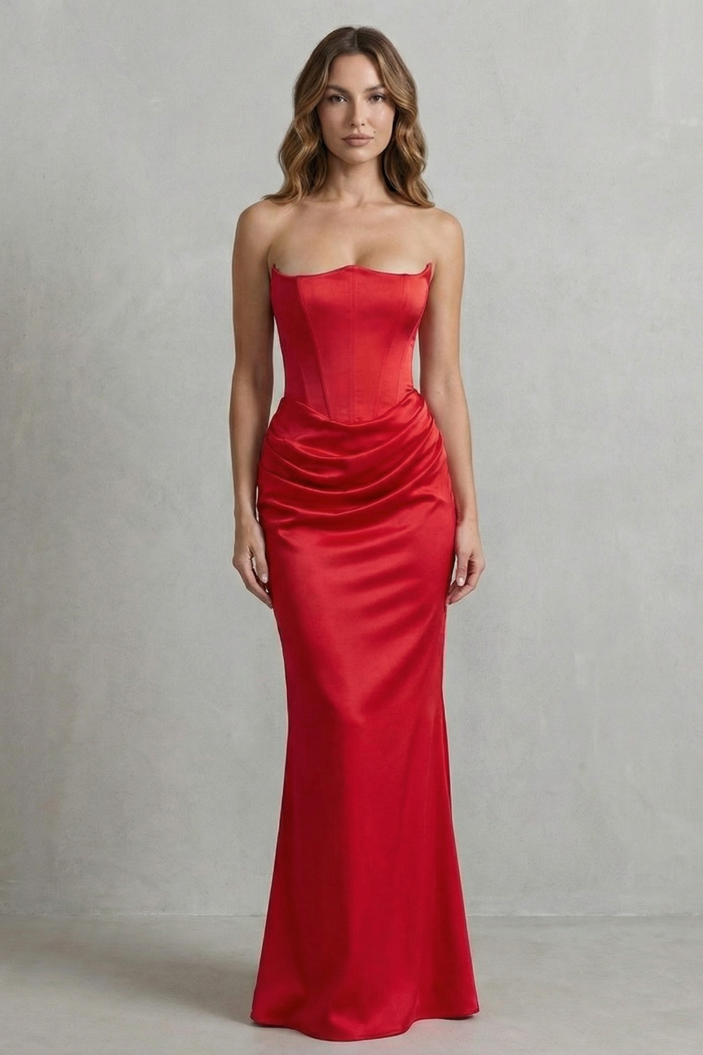 Cicely | Maxi Dress Pink Satin Strapless Corset Draped for Women