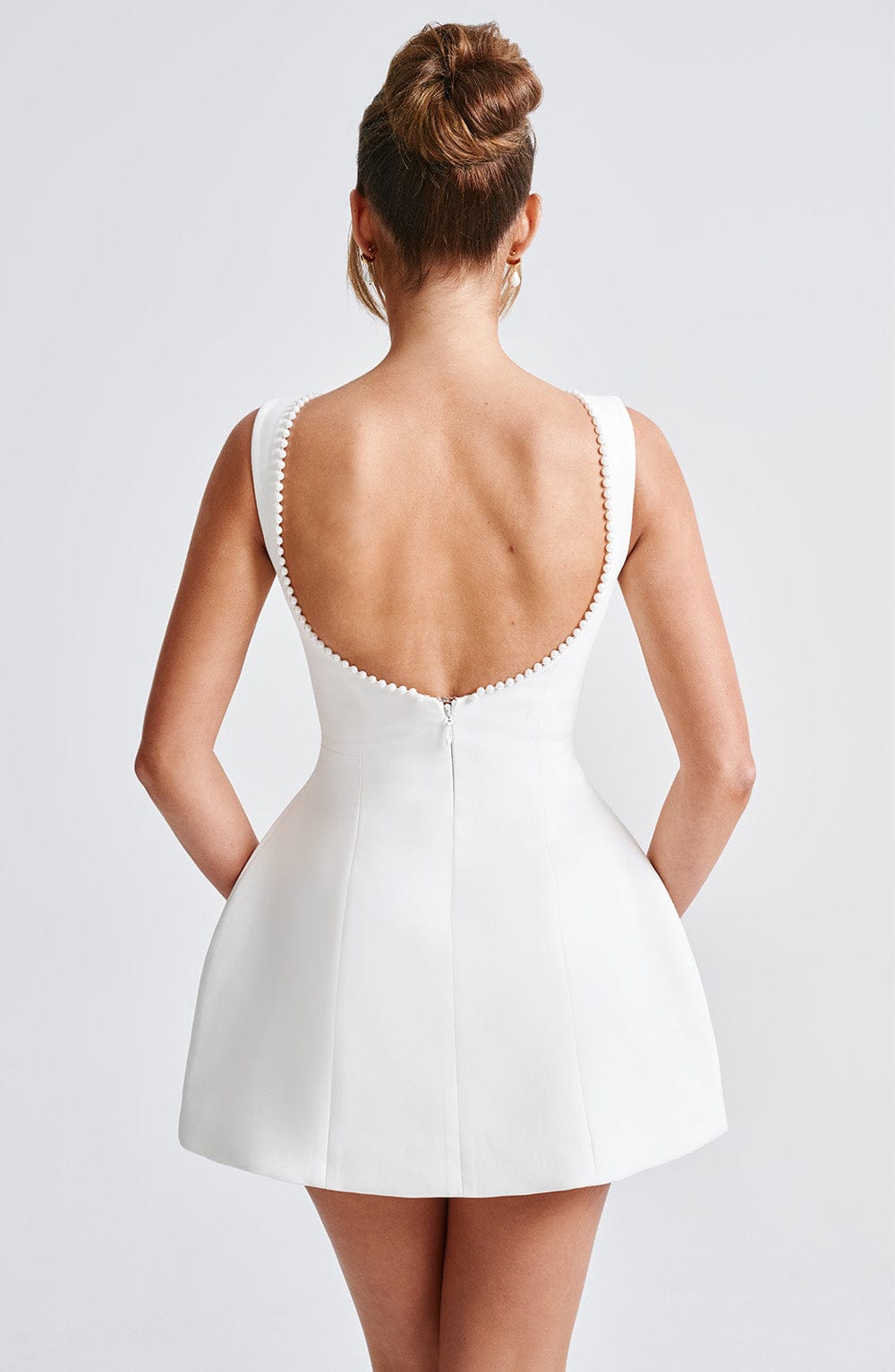Rosalind | Mini Party Dress Pink Structured Pearl Trim A-Line for Women