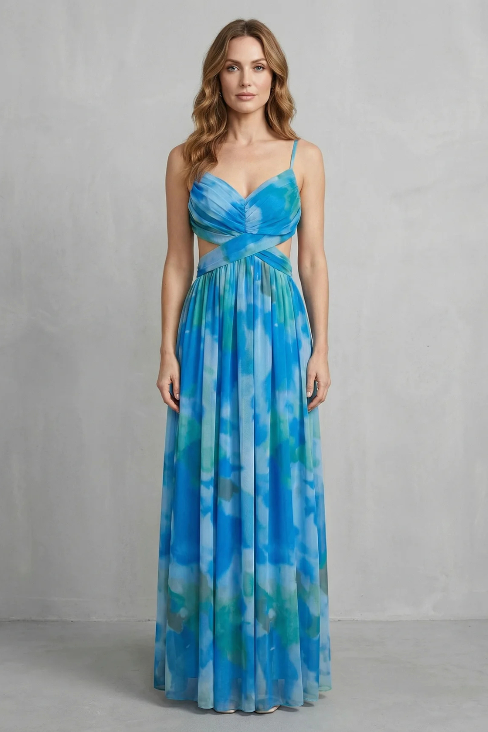 Florrie | Maxi Dress Multicolour Watercolour Tulle V-Neck for Women