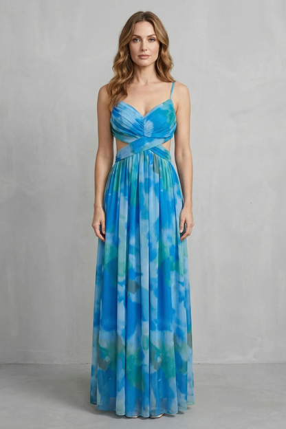 Florrie | Maxi Dress Multicolour Watercolour Tulle V-Neck for Women