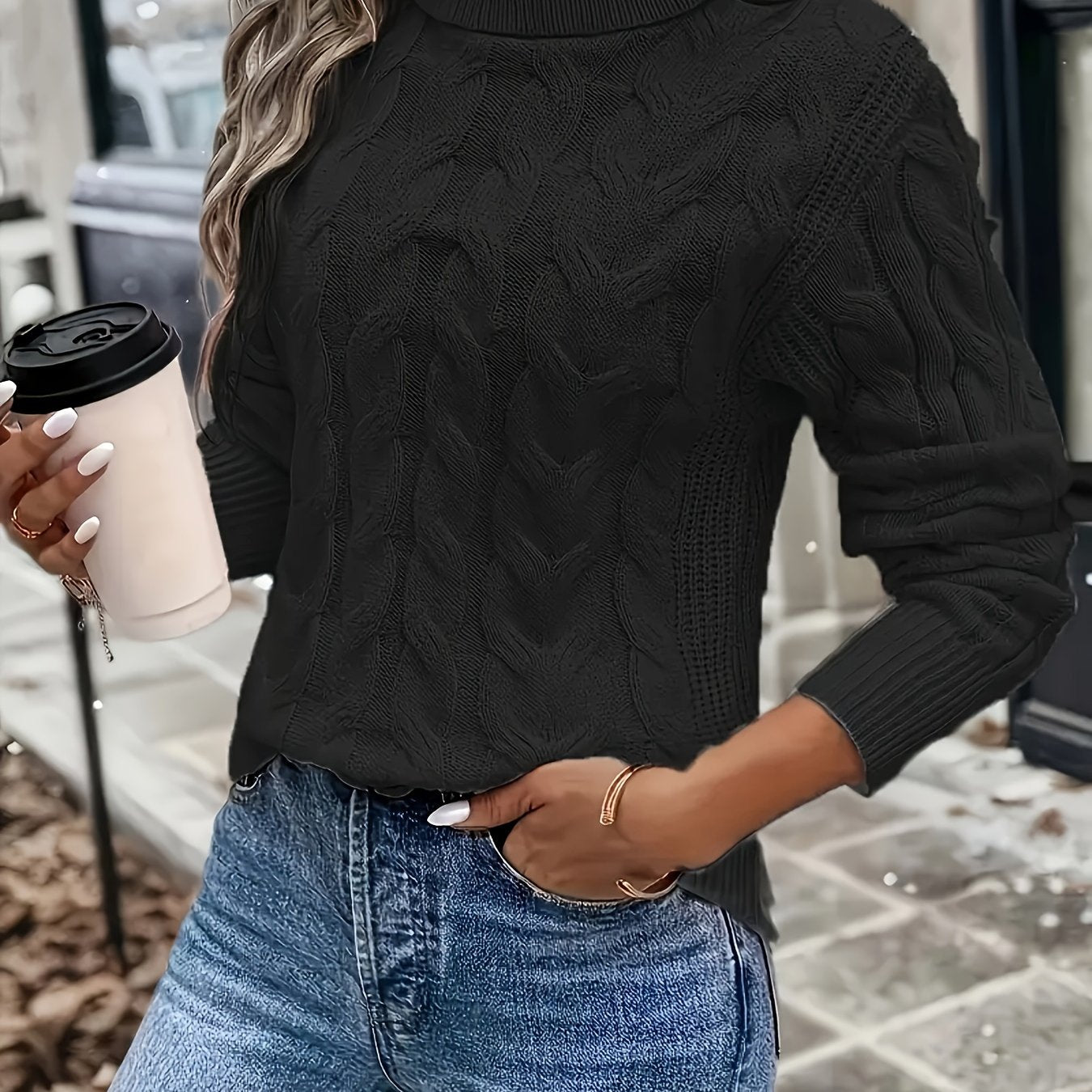 Olwen | Sweater Red Cable-Knit Turtleneck for Women