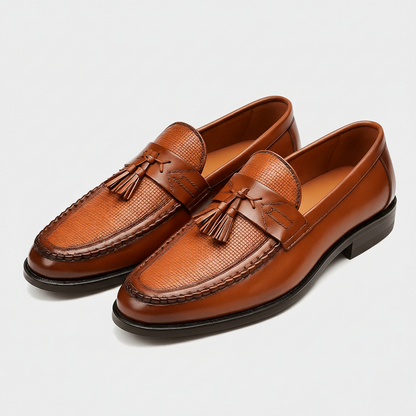 Rupert | Loafers Black Faux Leather Woven Tassel Slip-On for Men