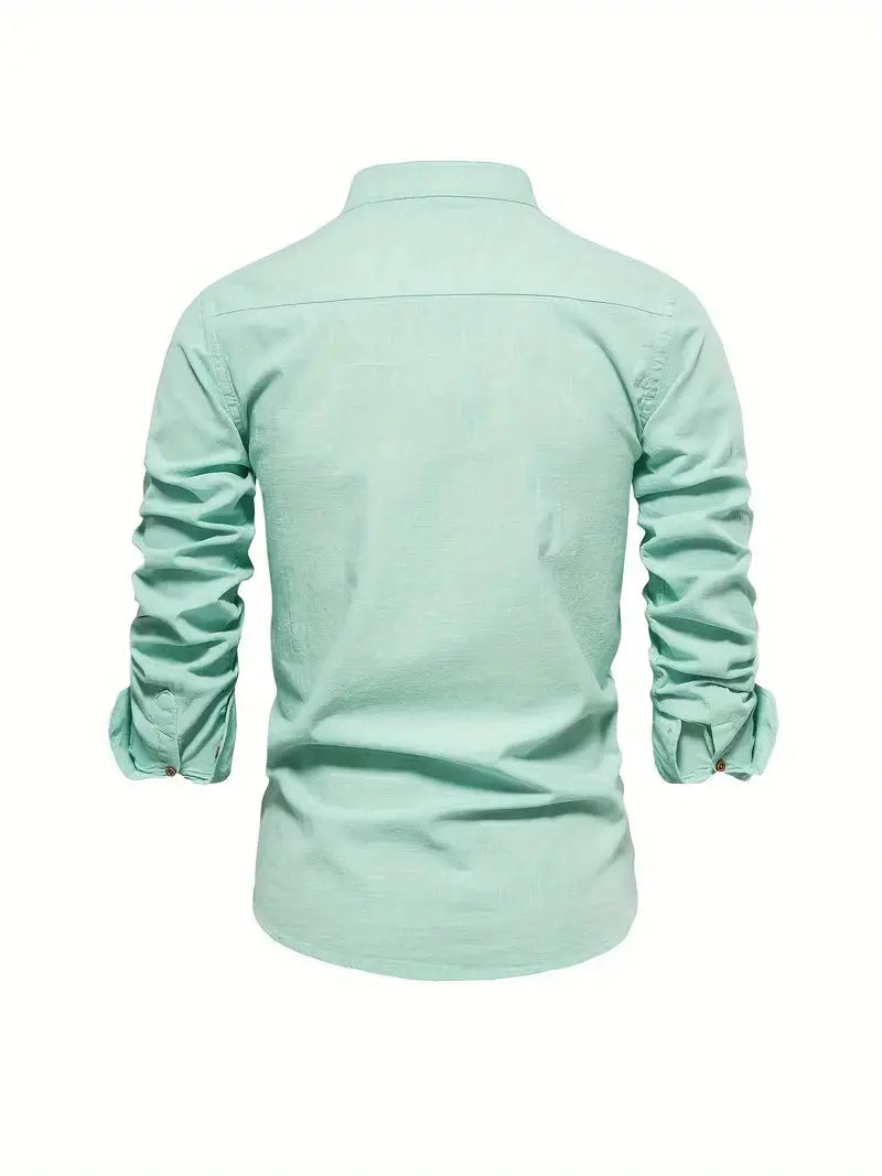 George | Shirt White Linen Stand Collar Long Sleeve for Men
