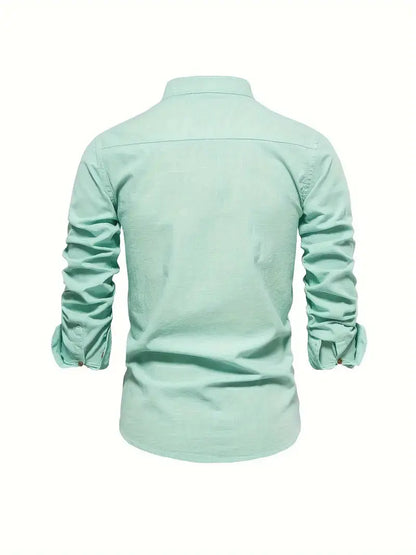 George | Shirt White Linen Stand Collar Long Sleeve for Men