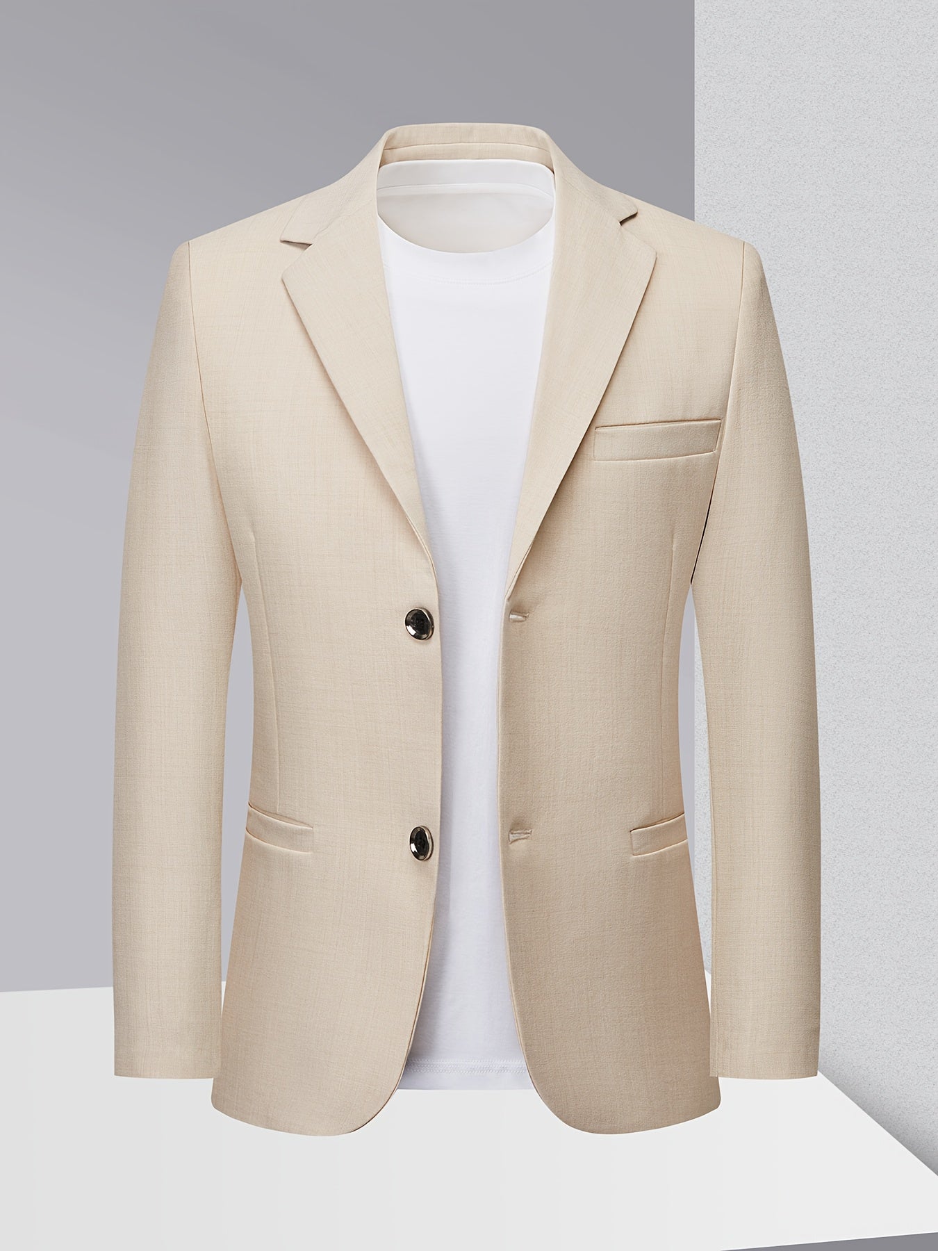 Monty | Blazer Beige Linen-Look Textured Single-Breasted for Men