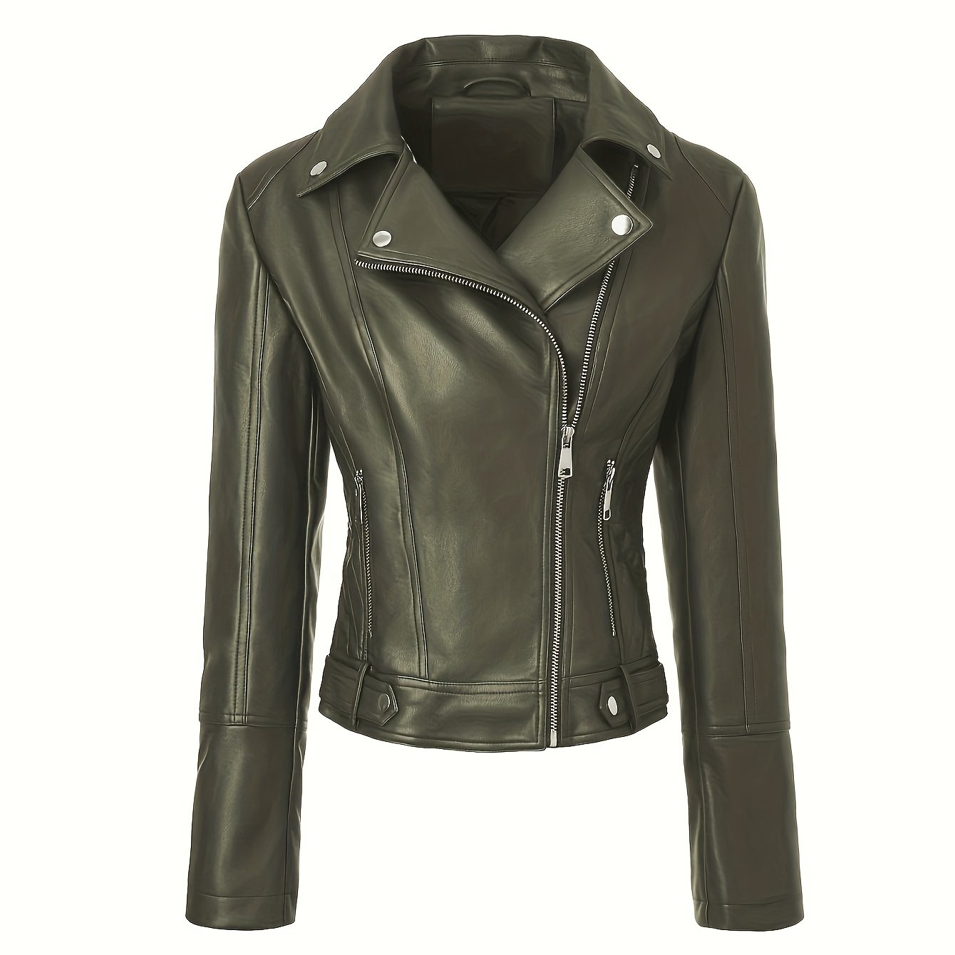 Briony | Biker Jacket Black Faux Leather Asymmetric Zip for Women