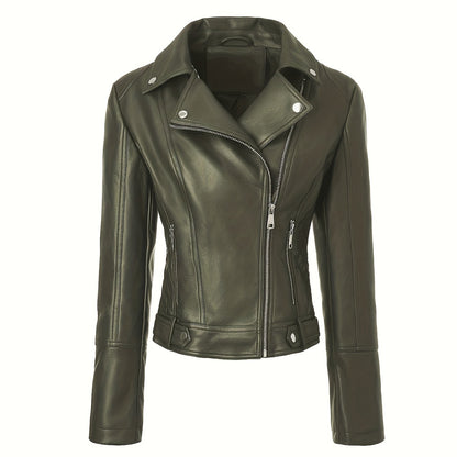 Briony | Biker Jacket Black Faux Leather Asymmetric Zip for Women