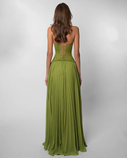 Annabell | Maxi Formal Dress Olive Green Lace Chiffon Halter Neck for Women
