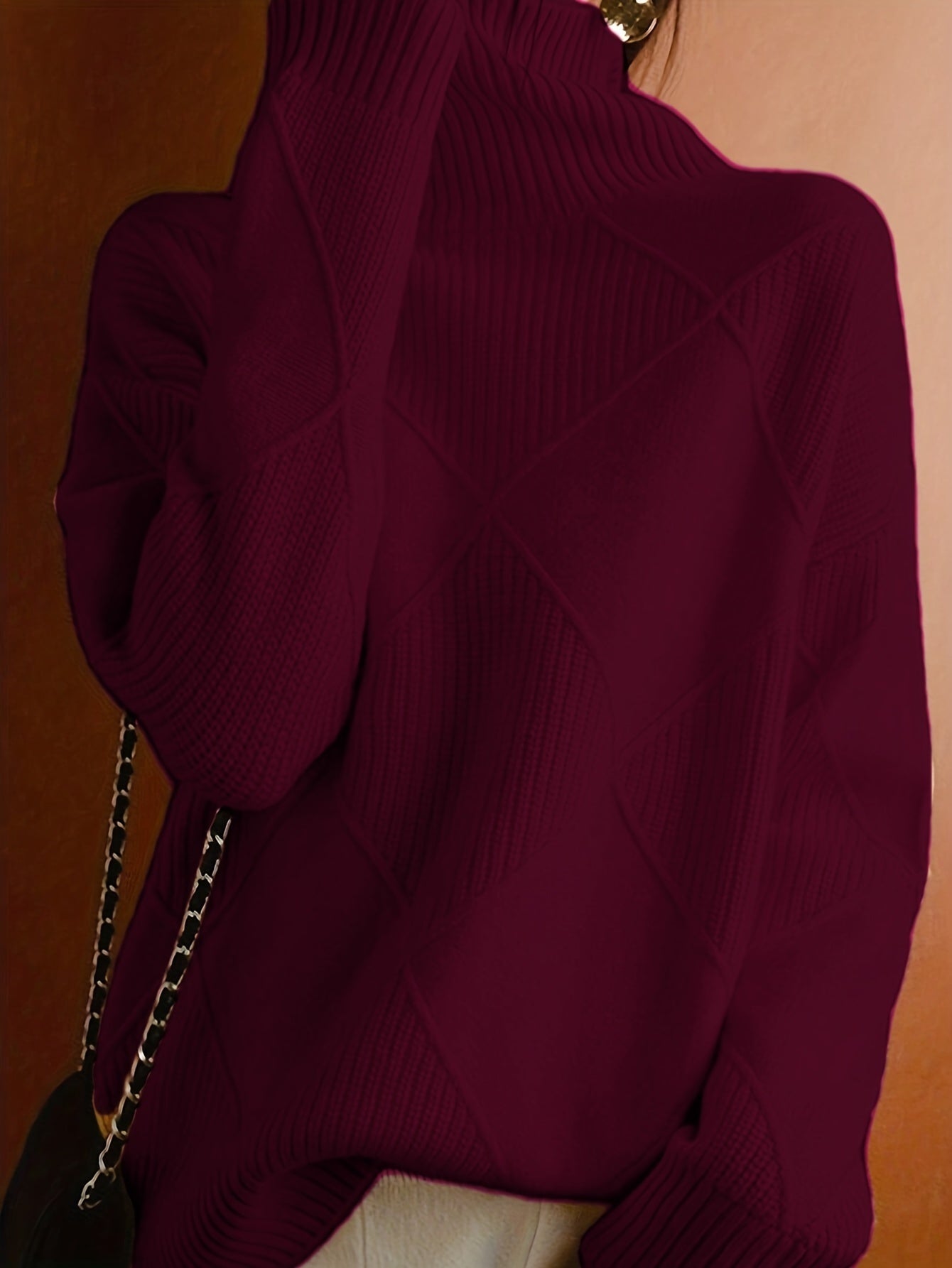 Hebe | Textured Turtleneck Sweater Green Diamond Knit for Women