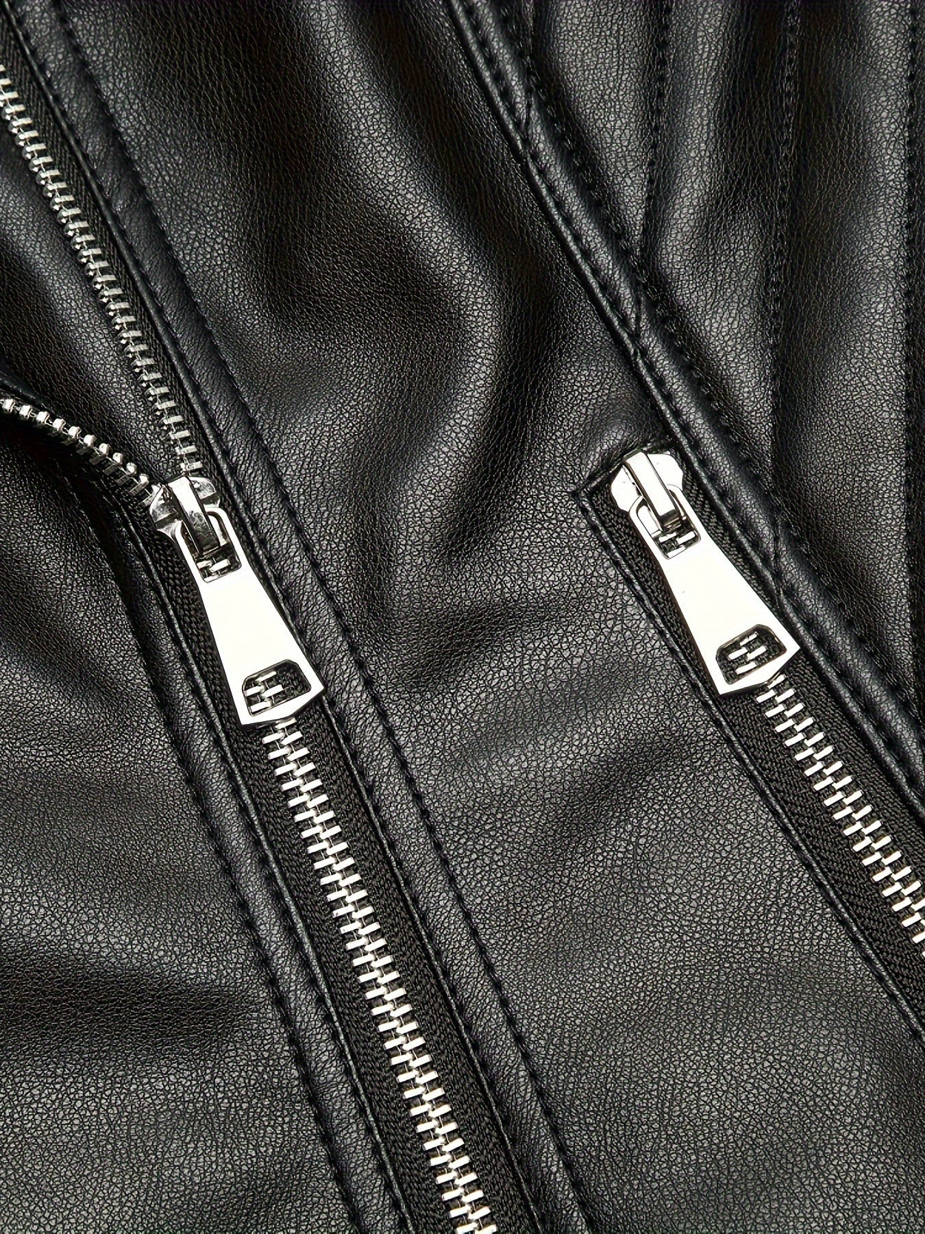 Briony | Biker Jacket Black Faux Leather Asymmetric Zip for Women
