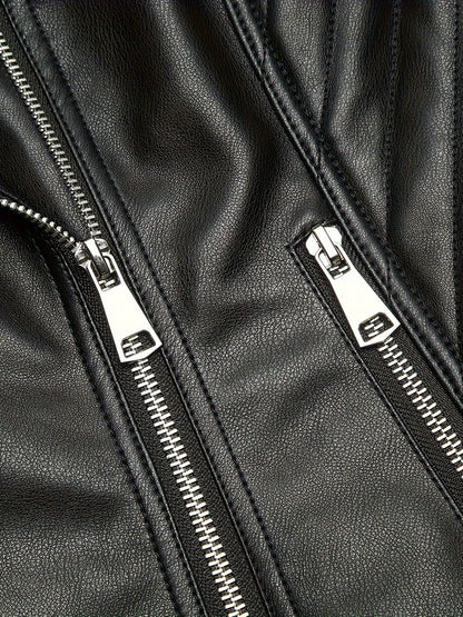Briony | Biker Jacket Black Faux Leather Asymmetric Zip for Women