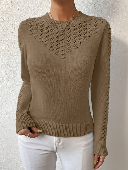 Gaynor | Pointelle-Knit Round Neck Sweater Blue Openwork for Women