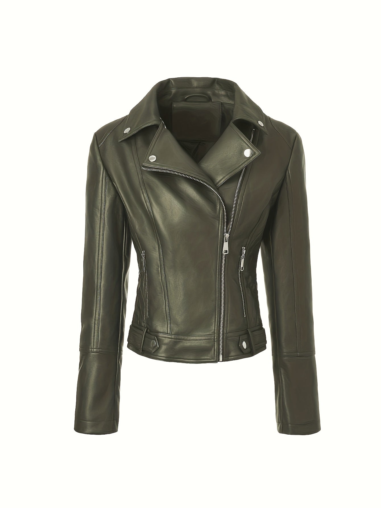 Briony | Biker Jacket Black Faux Leather Asymmetric Zip for Women