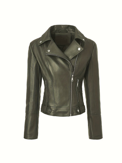 Briony | Biker Jacket Black Faux Leather Asymmetric Zip for Women