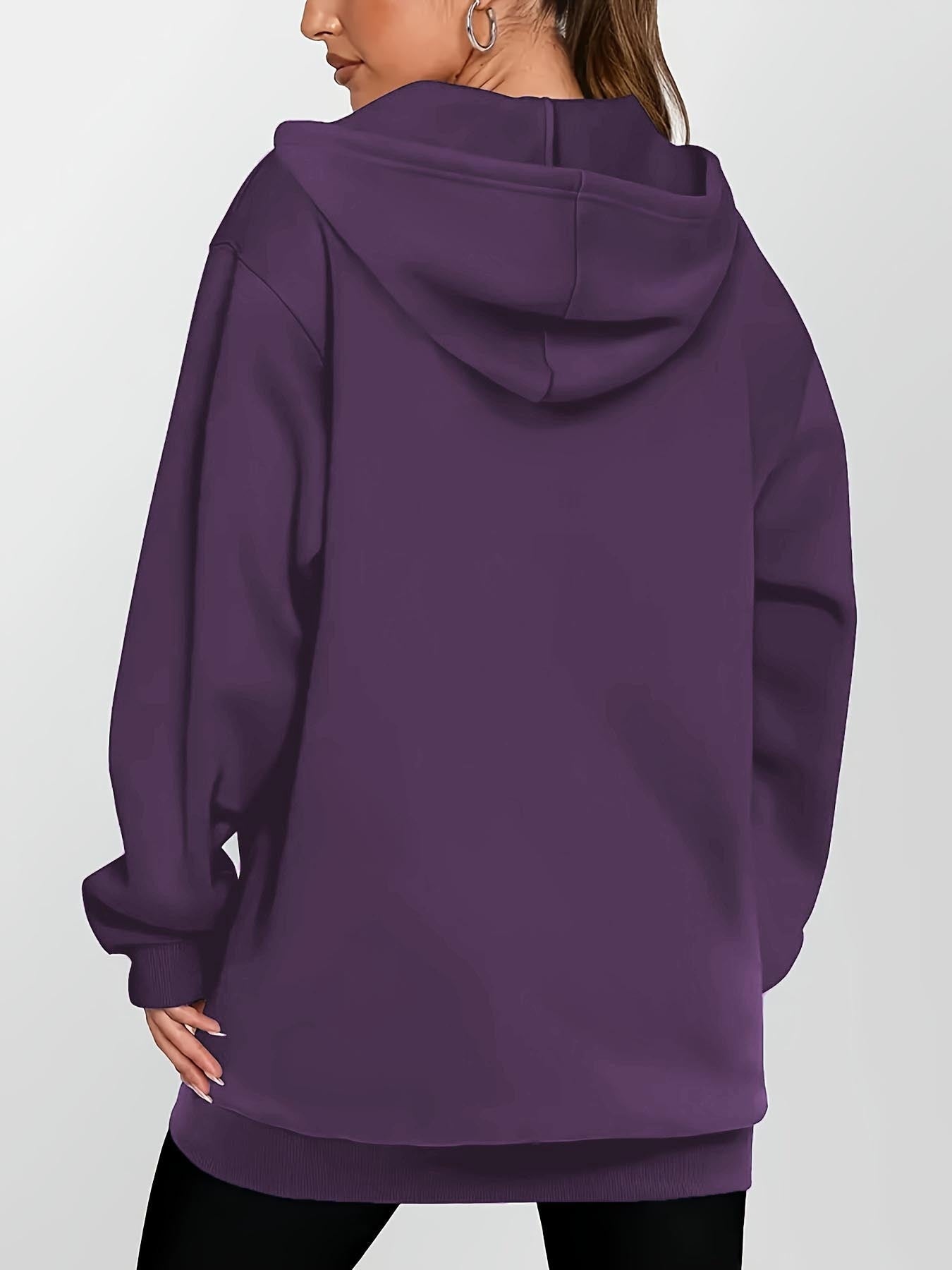 Kestrel | Longline Hooded Zip Jacket Purple Fleece for Women