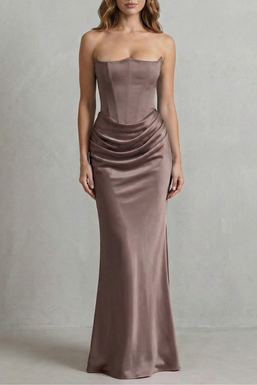 Cicely | Maxi Dress Pink Satin Strapless Corset Draped for Women
