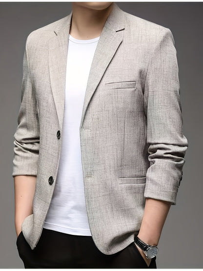 Monty | Blazer Beige Linen-Look Textured Single-Breasted for Men