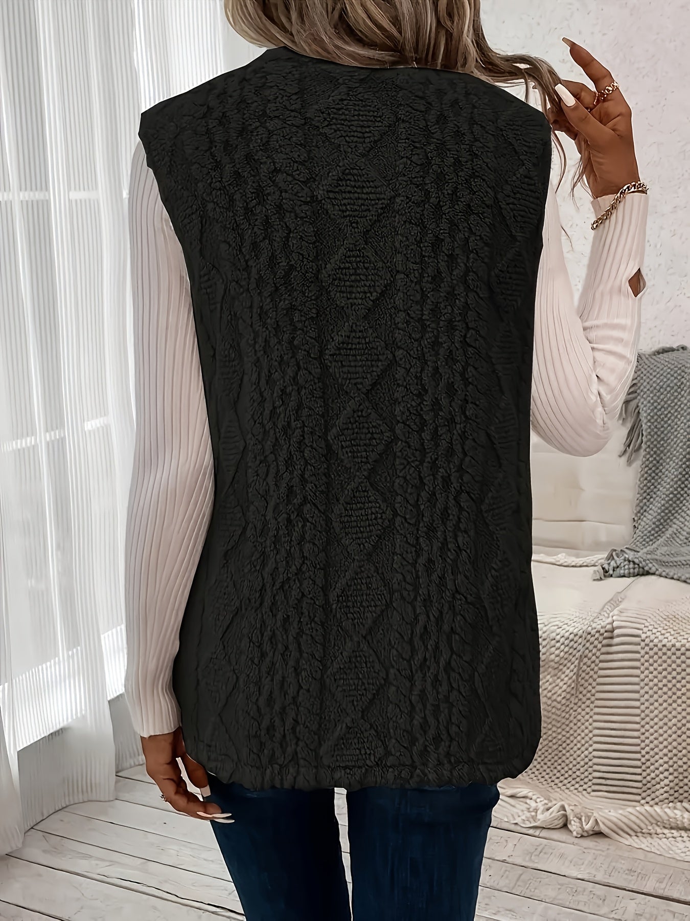Delyth | Textured Sleeveless Vest Taupe Faux Fur Longline for Women