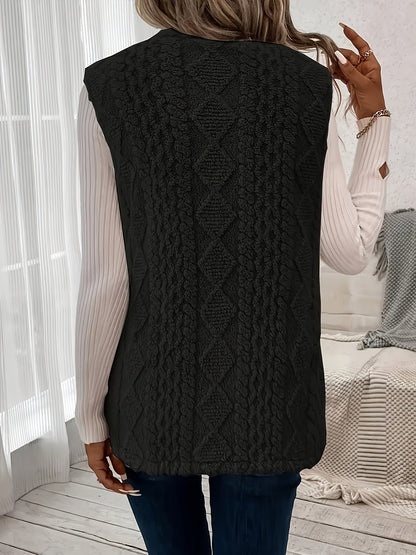 Delyth | Textured Sleeveless Vest Taupe Faux Fur Longline for Women