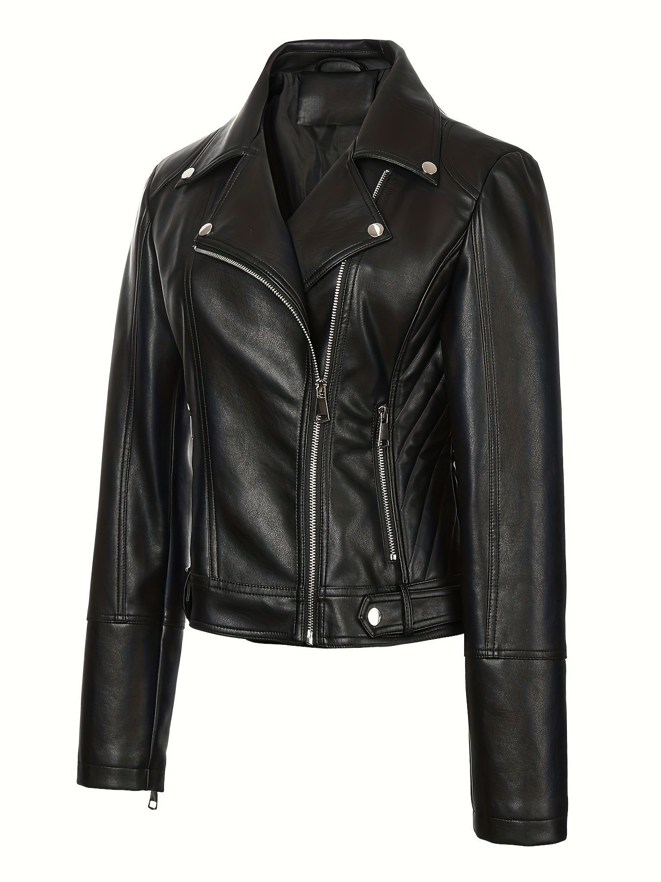 Briony | Biker Jacket Black Faux Leather Asymmetric Zip for Women