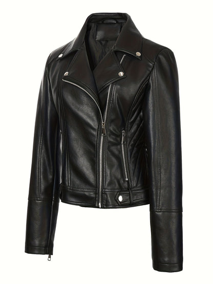 Briony | Biker Jacket Black Faux Leather Asymmetric Zip for Women