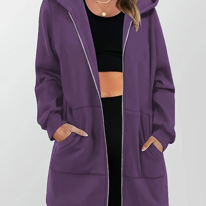 Kestrel | Longline Hooded Zip Jacket Purple Fleece for Women