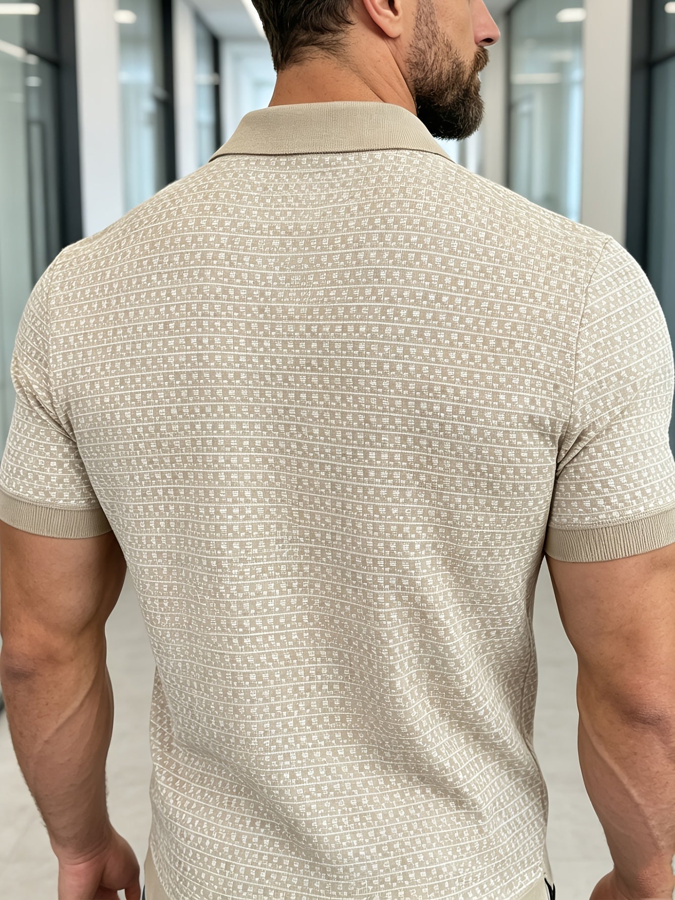 Gilbert | Knit Polo Shirt Beige Cotton Textured Short Sleeve for Men