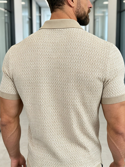 Gilbert | Knit Polo Shirt Beige Cotton Textured Short Sleeve for Men