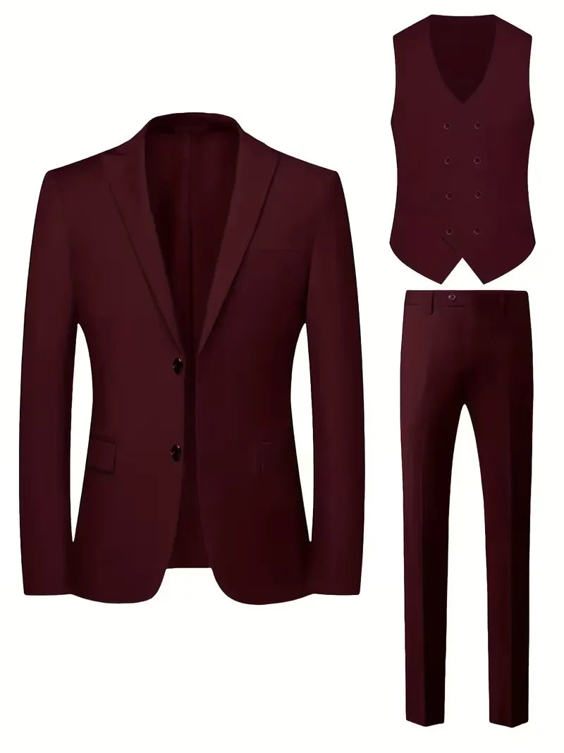 Nathaniel | Suit Black Slim Fit Three-Piece Double-Breasted Waistcoat for Men