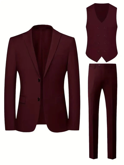 Nathaniel | Suit Black Slim Fit Three-Piece Double-Breasted Waistcoat for Men