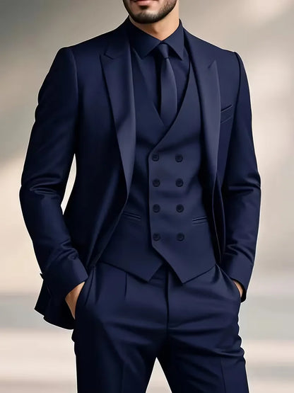 Nathaniel | Suit Black Slim Fit Three-Piece Double-Breasted Waistcoat for Men