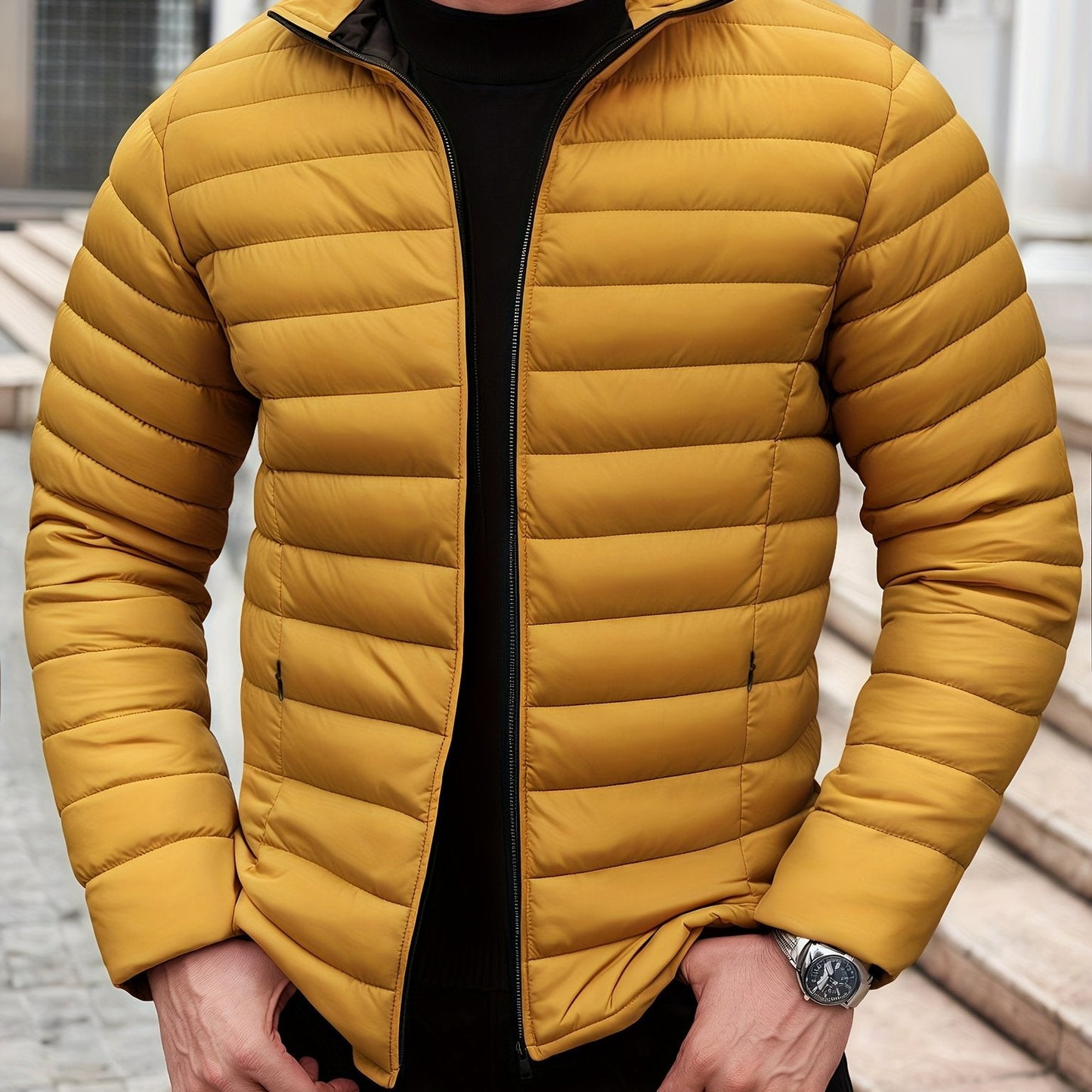 Henrietta | Puffer Jacket Mustard Yellow Quilted Stand Collar for Women