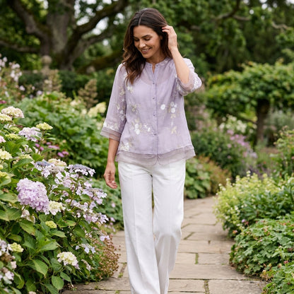 Philippa | Blouse Ivory Embroidered Organza 3/4 Sleeve for Women
