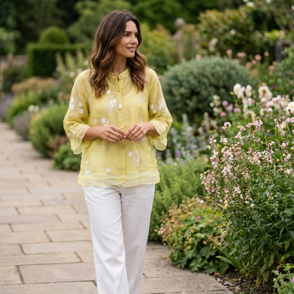 Philippa | Blouse Ivory Embroidered Organza 3/4 Sleeve for Women