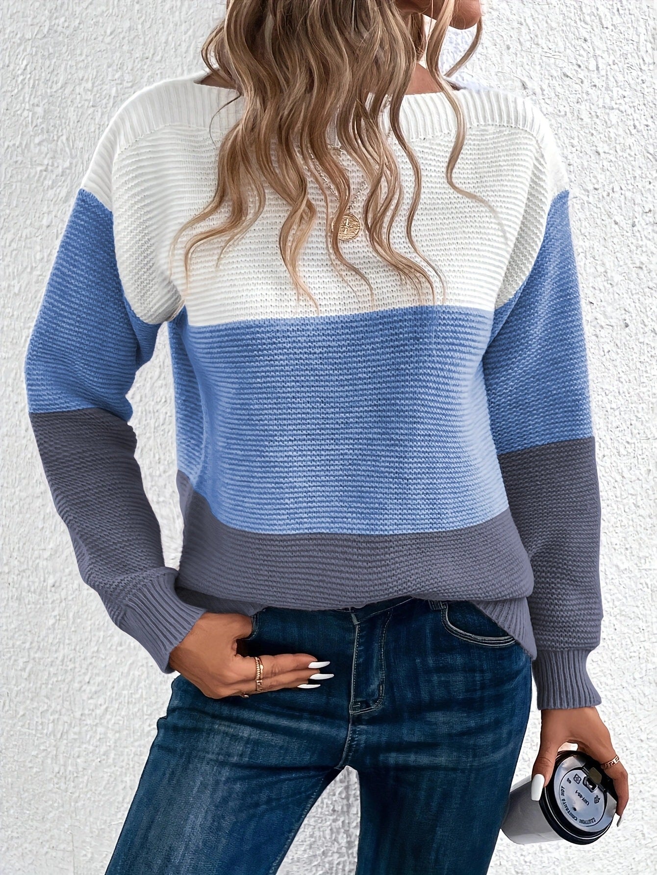 Lowri | Colour Block Sweater Green White Wool Blend Relaxed Fit for Women