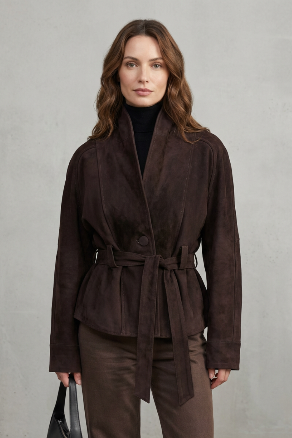 Harriet | Belted Jacket Dark Brown Suede Wrap-Style for Women