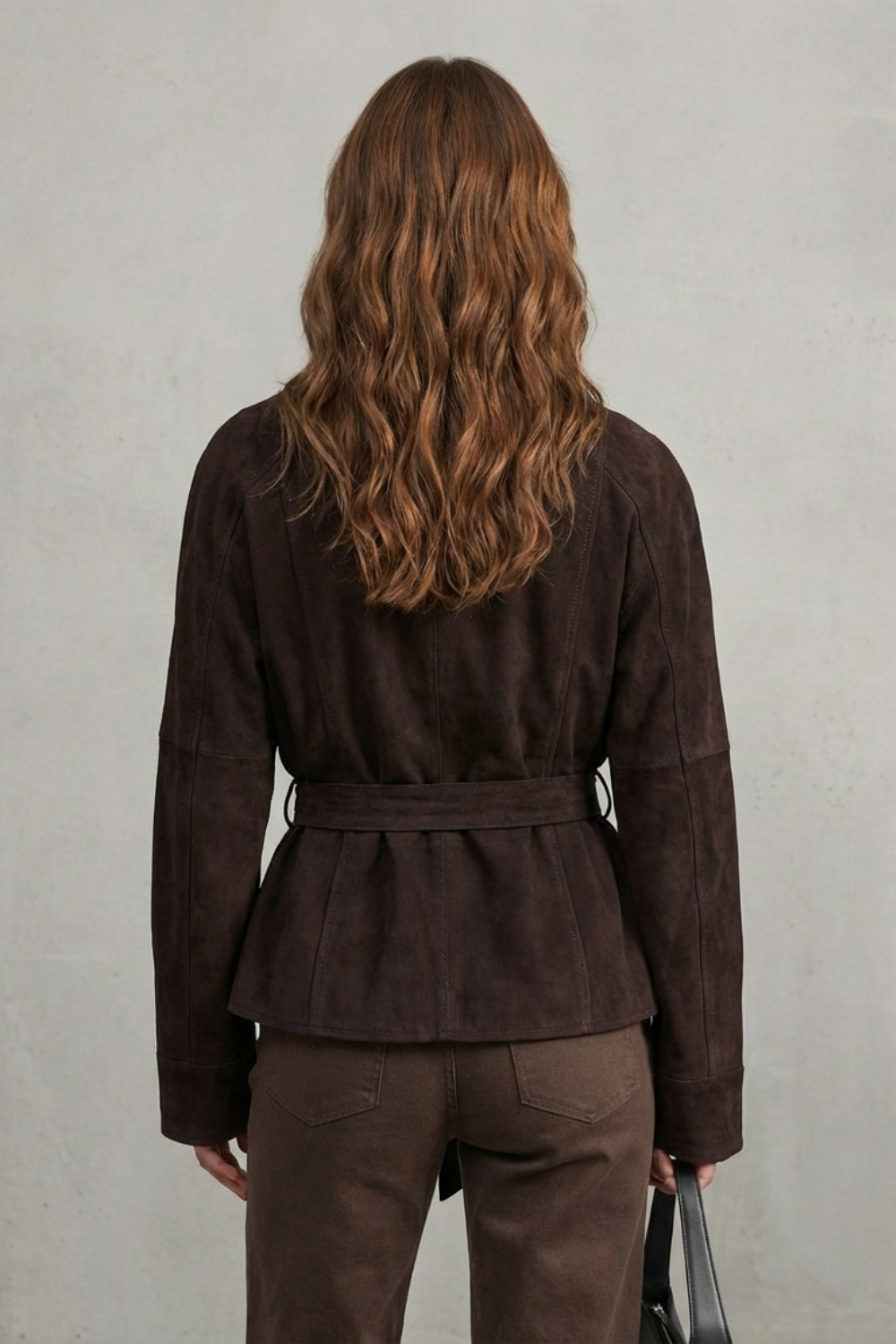 Harriet | Belted Jacket Dark Brown Suede Wrap-Style for Women