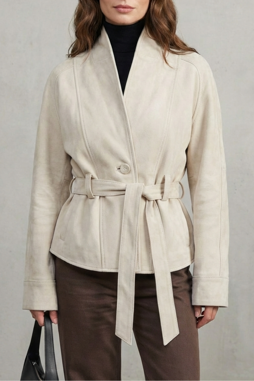 Harriet | Belted Jacket Dark Brown Suede Wrap-Style for Women