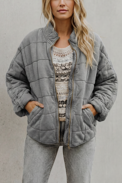 Evelina | Quilted Jacket Olive Green Oversized Zip-Up for Women